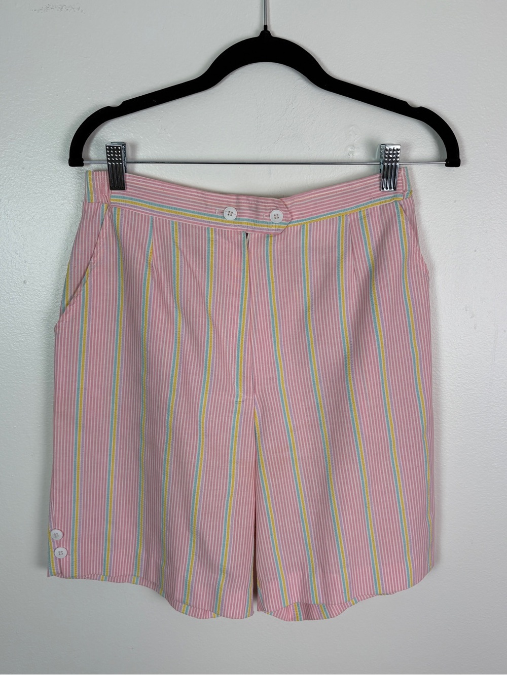 VTG 90s Pink Neon Striped Bermuda Shorts with Funky Vibes